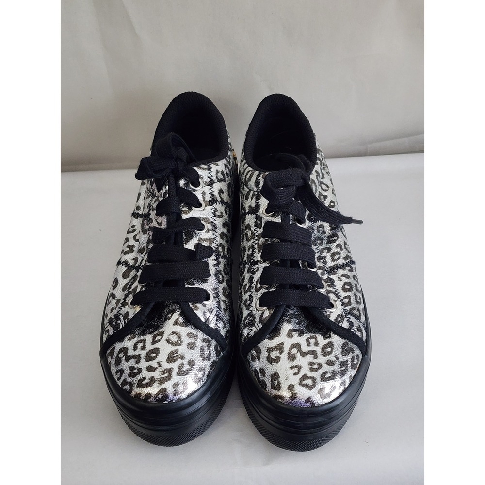 Jeffrey Campbell JC Play Metallic Silver Leopard Print Platform Sneakers Sz 7